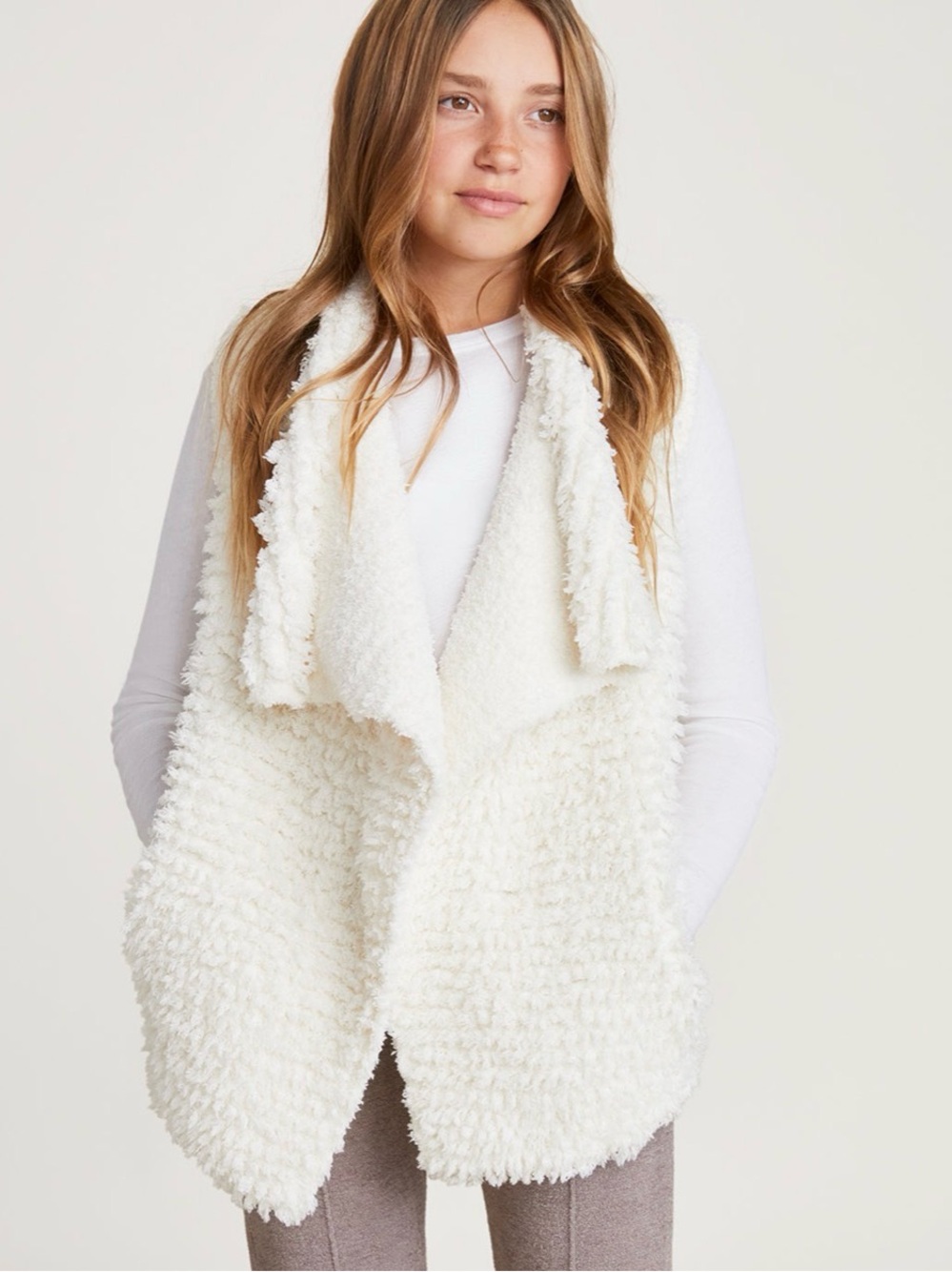 Barefoot Dreams CozyChic Youth Loop Fringe Cascading Vest NWT Youth 12/14 Cream
